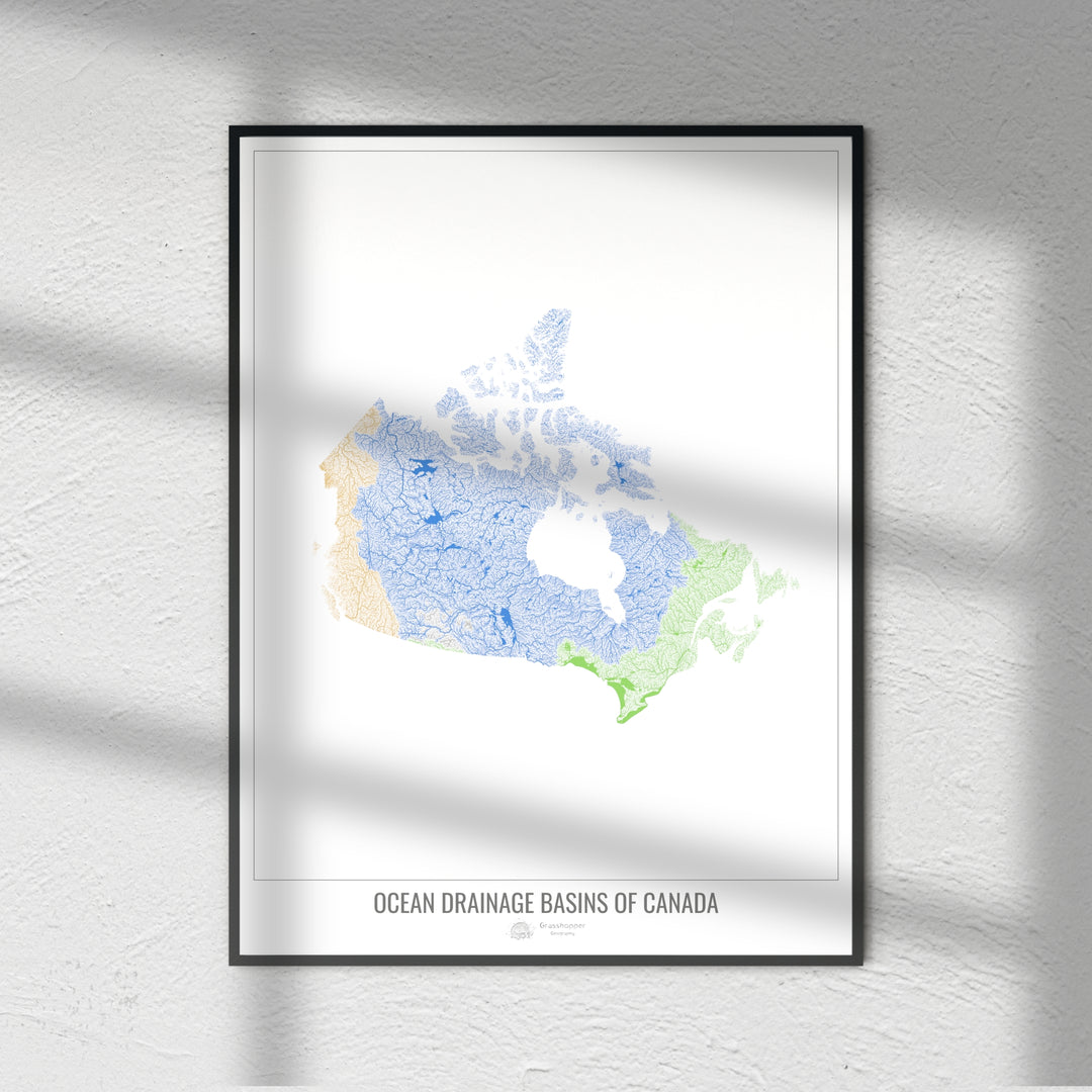 Canada - Ocean drainage basin map, white v1 - Photo Art Print