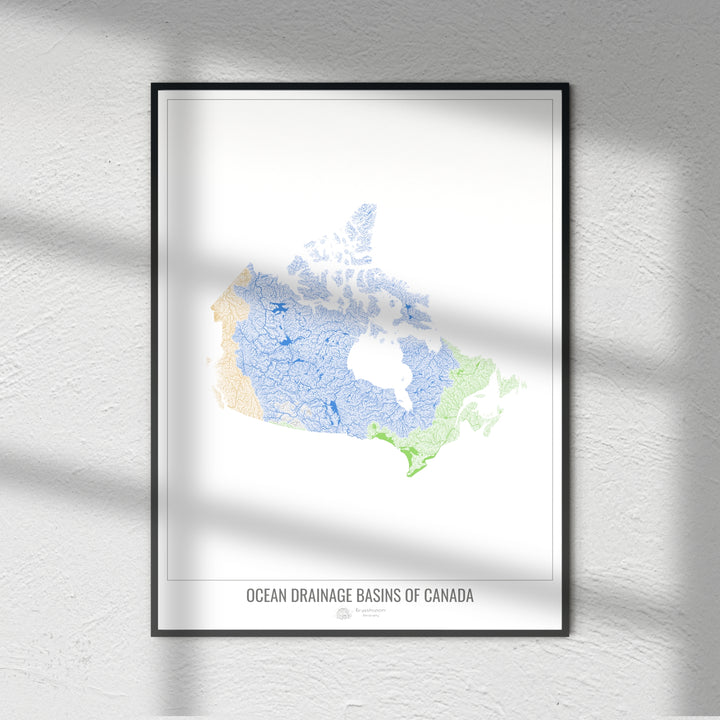Canada - Carte des bassins hydrographiques océaniques, blanc v1 - Impression d'art photo