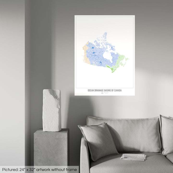Canada - Carte des bassins hydrographiques océaniques, blanc v1 - Tirage d'art