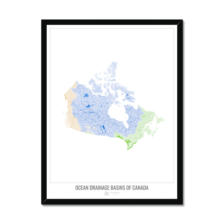 Canada - Carte des bassins versants océaniques, blanc v1 - Impression encadrée