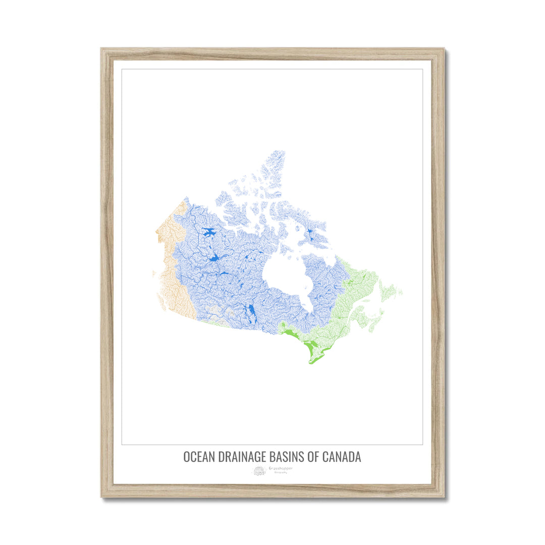 Canadá - Mapa de la cuenca de drenaje oceánico, blanco v1 - Lámina enmarcada