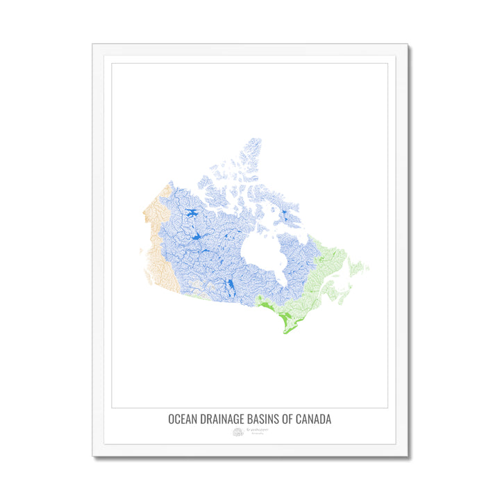 Canadá - Mapa de la cuenca de drenaje oceánico, blanco v1 - Lámina enmarcada