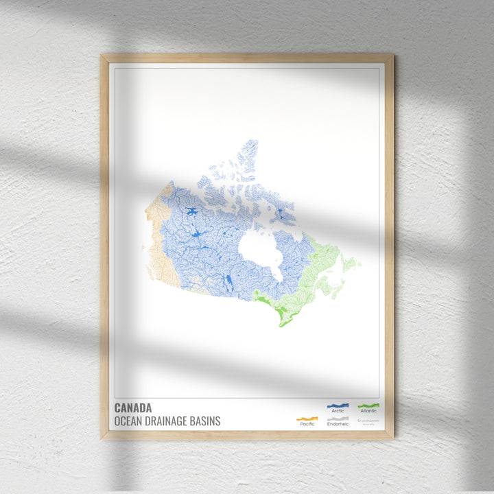Canada - Carte des bassins versants océaniques, blanche avec légende v1 - Fine Art Print