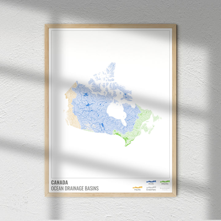 Canada - Ocean drainage basin map, white with legend v1 - Fine Art Print