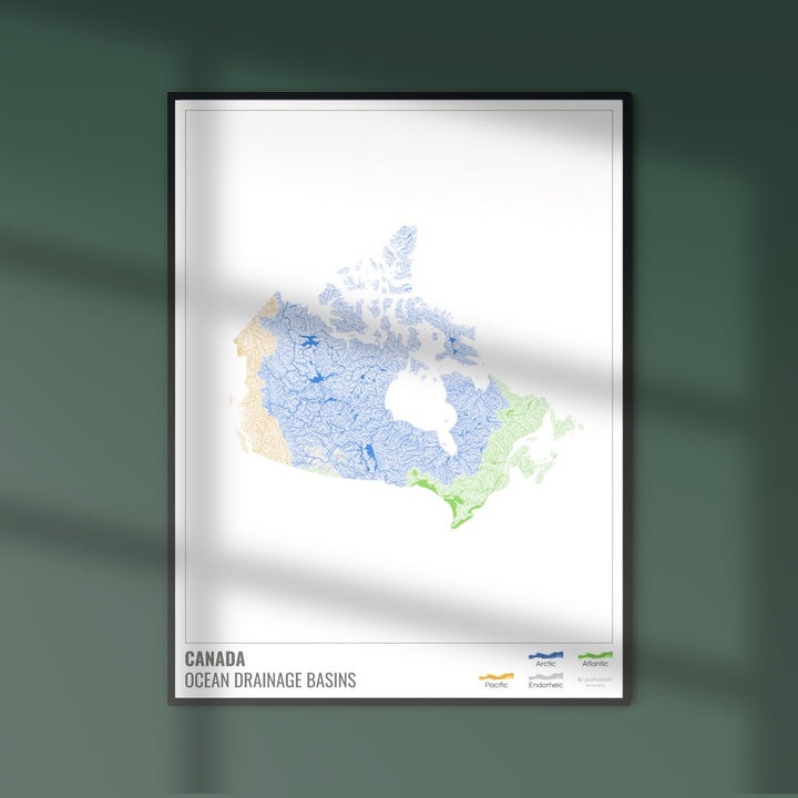 Canada - Carte des bassins hydrographiques océaniques, blanche avec légende v1 - Tirage d'art photo