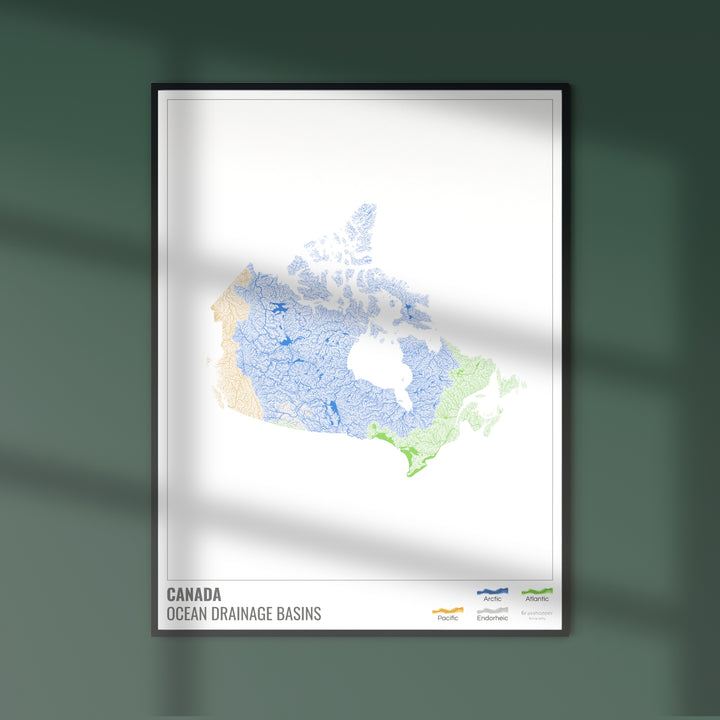 Canadá - Mapa de la cuenca hidrográfica del océano, blanco con leyenda v1 - Impresión fotográfica