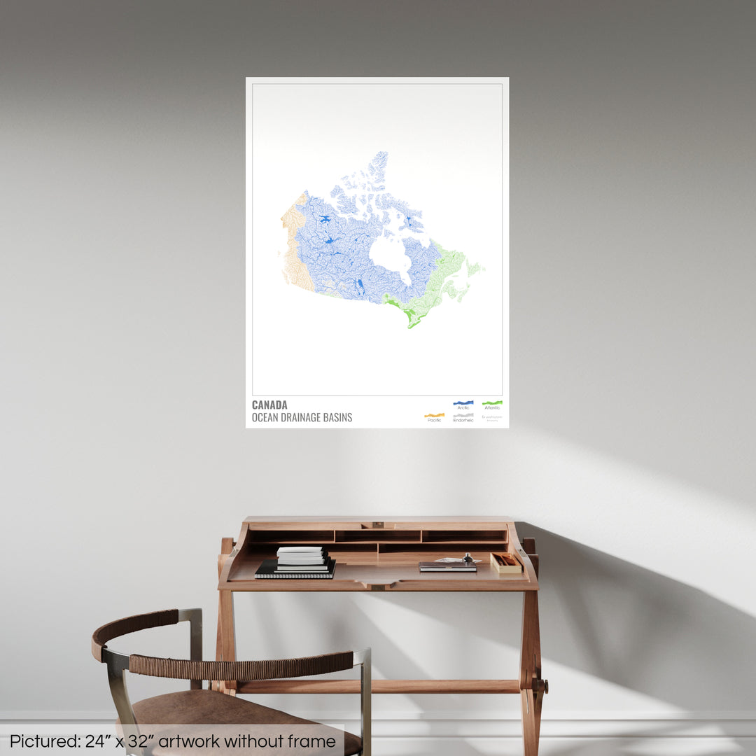 Canada - Carte des bassins versants océaniques, blanche avec légende v1 - Fine Art Print