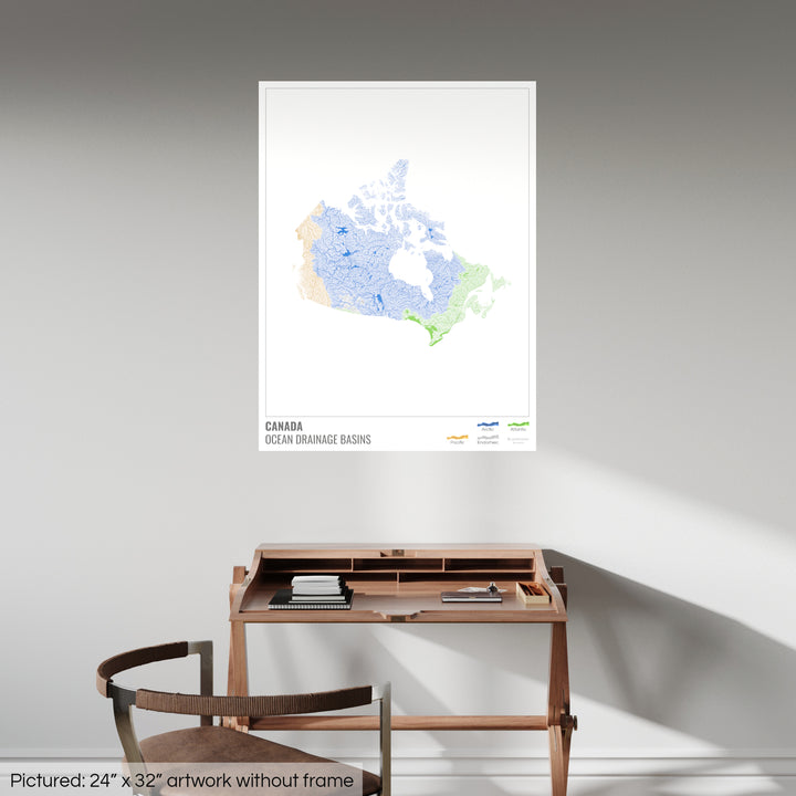 Canada - Ocean drainage basin map, white with legend v1 - Fine Art Print