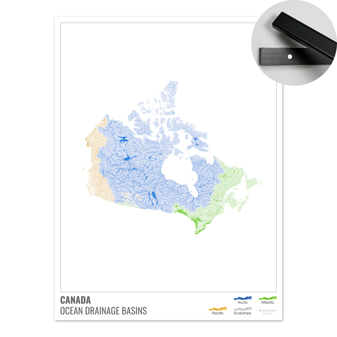 Canada - Ocean drainage basin map, white with legend v1 - Fine Art Print with Hanger