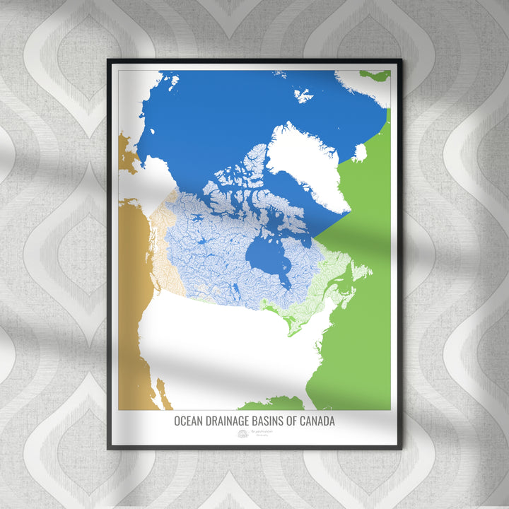 Canada - Carte des bassins hydrographiques océaniques, blanc v2 - Tirage d'art