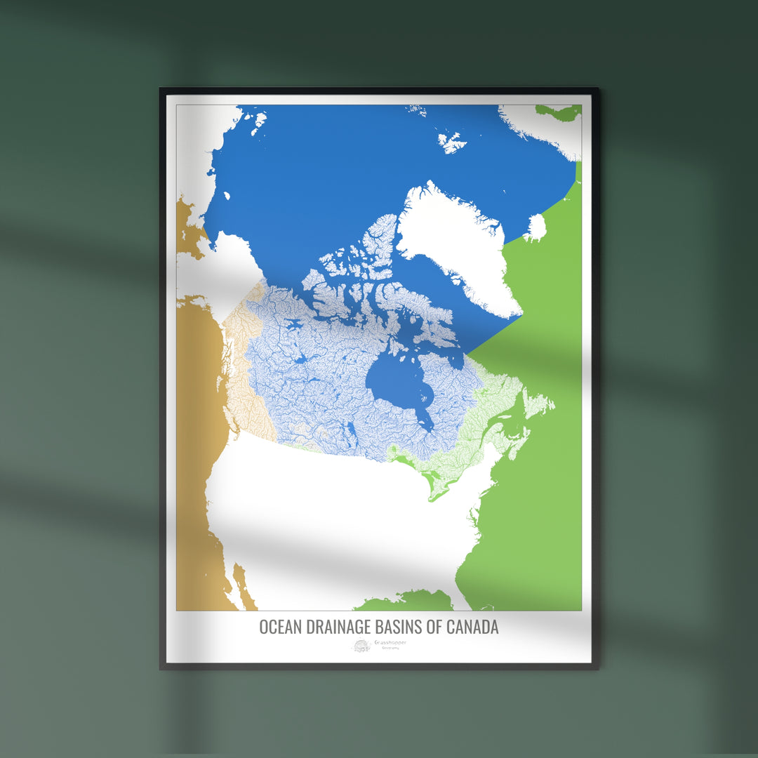 Canada - Carte des bassins hydrographiques océaniques, blanc v2 - Impression d'art photo
