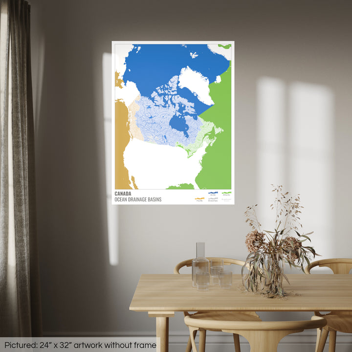 Canada - Carte des bassins hydrographiques océaniques, blanche avec légende v2 - Fine Art Print