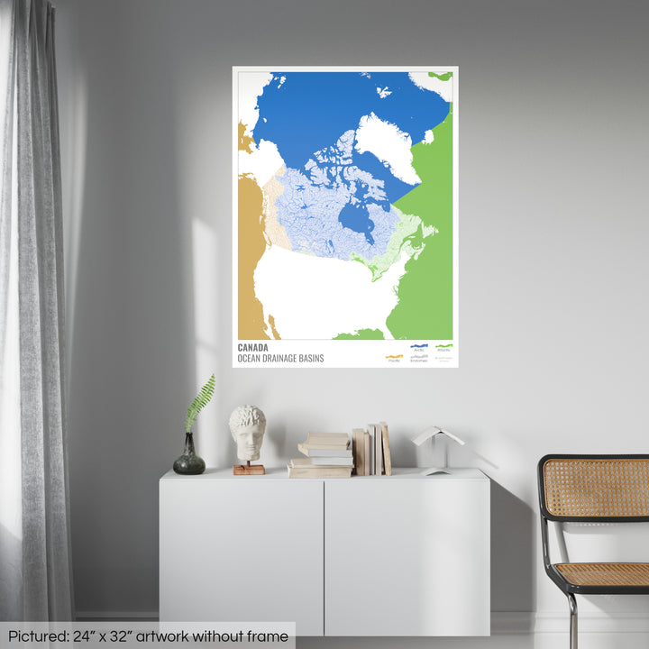 Canada - Carte des bassins hydrographiques océaniques, blanche avec légende v2 - Impression d'art photo