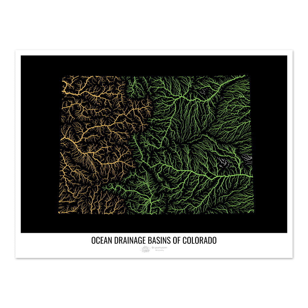 Colorado - Ocean drainage basin map, black v1 - Photo Art Print