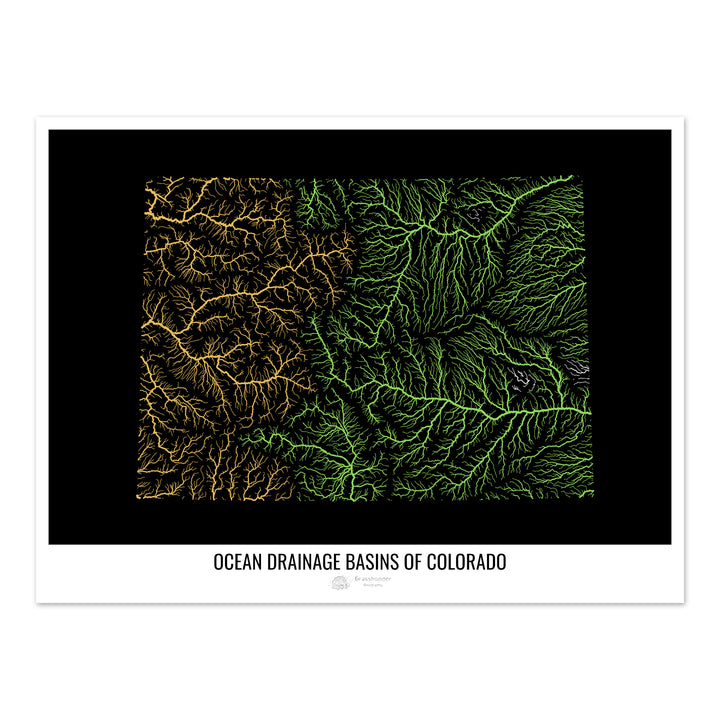 Colorado - Carte du bassin versant océanique, noir v1 - Tirage photo artistique