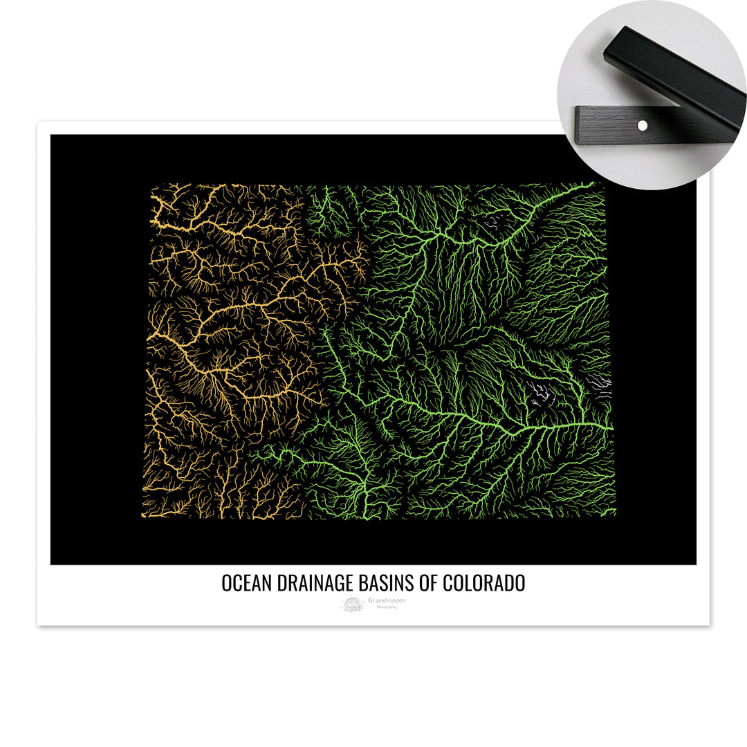 Colorado - Ocean drainage basin map, black v1 - Fine Art Print with Hanger