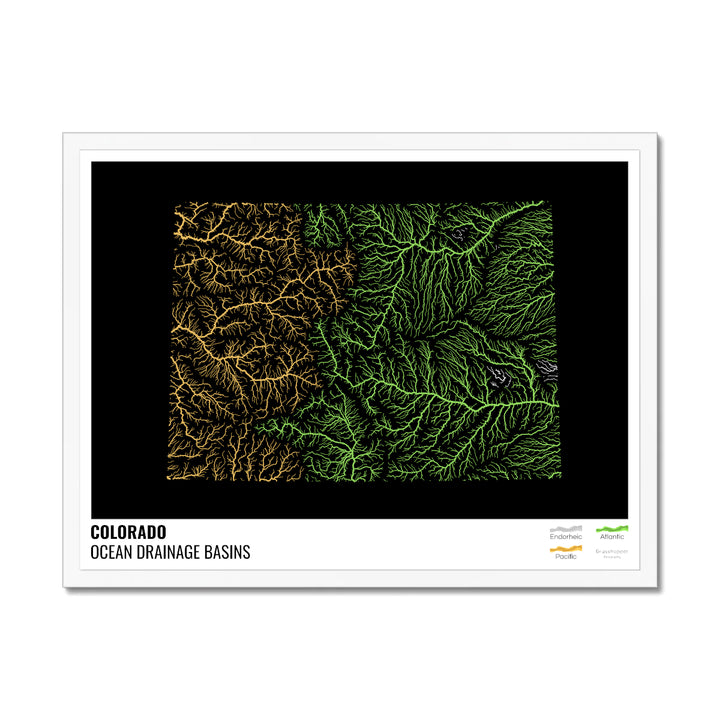 Colorado - Ocean drainage basin map, black with legend v1 - Framed Print