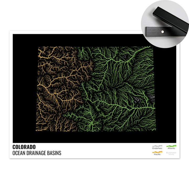 Colorado - Mapa da bacia de drenagem oceânica, preto com legenda v1 - Impressão de belas artes com cabide