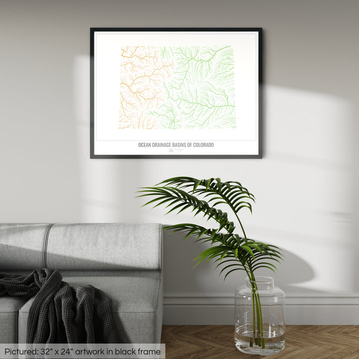 Colorado - Ocean drainage basin map, white v1 - Framed Print