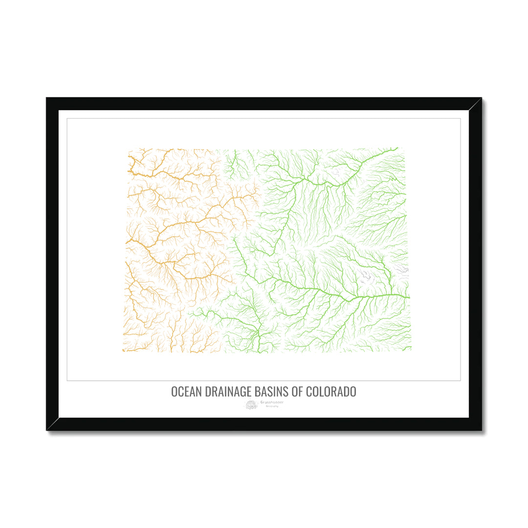 Colorado - Ocean drainage basin map, white v1 - Framed Print