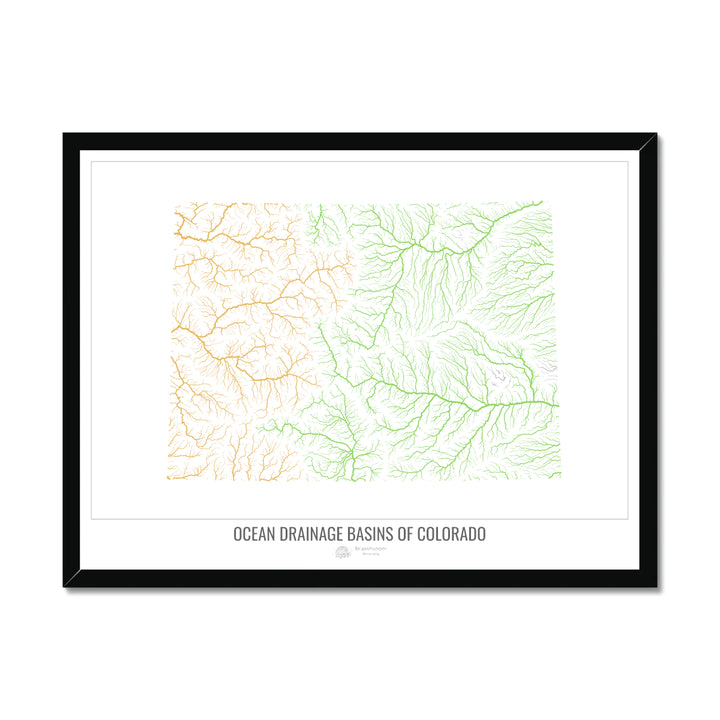 Colorado - Ocean drainage basin map, white v1 - Framed Print