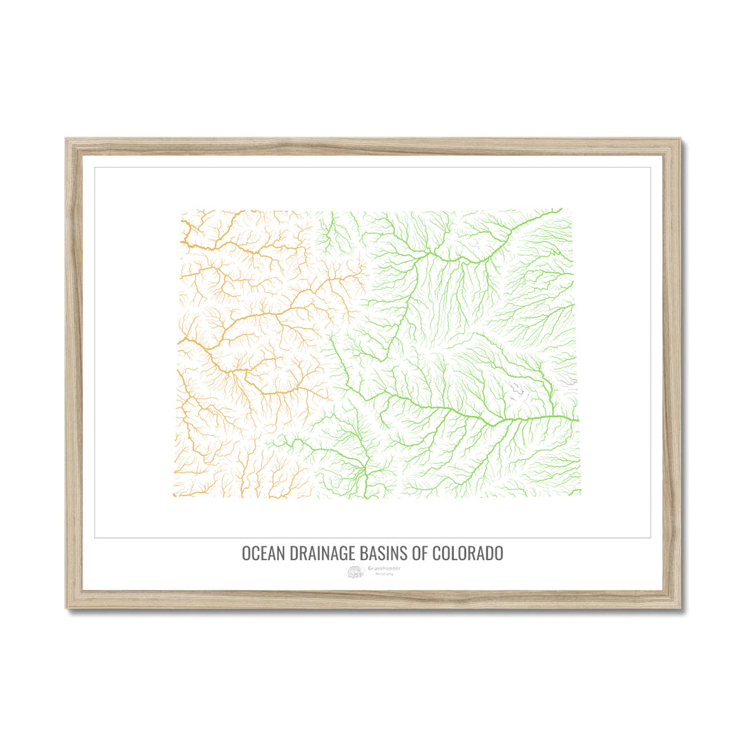 Colorado - Ocean drainage basin map, white v1 - Framed Print