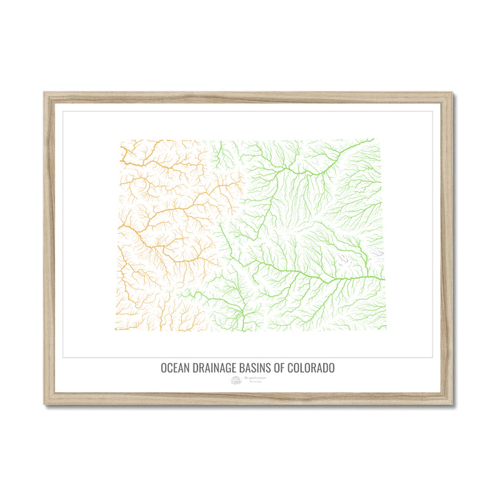 Colorado - Ocean drainage basin map, white v1 - Framed Print