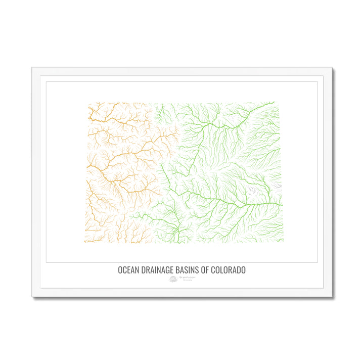 Colorado - Ocean drainage basin map, white v1 - Framed Print