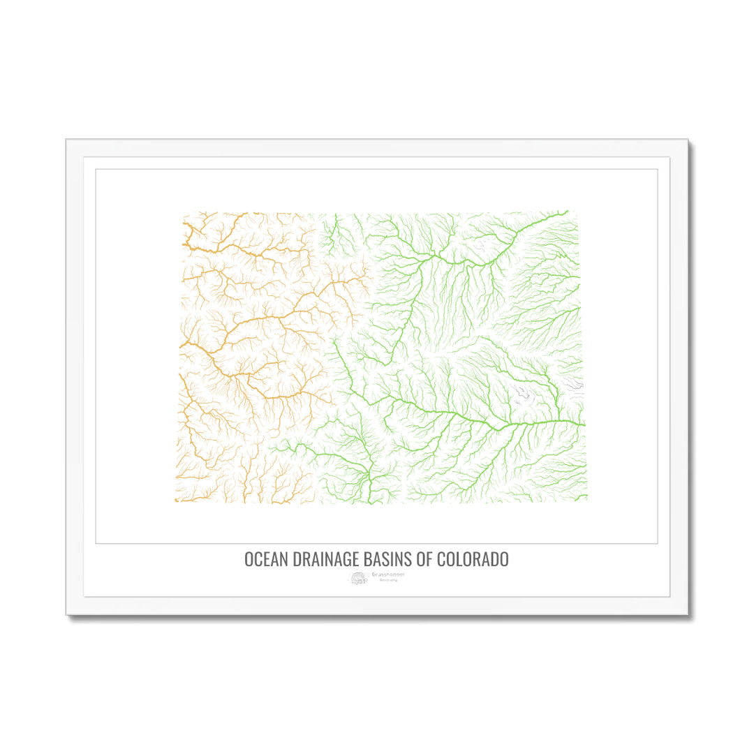 Colorado - Ocean drainage basin map, white v1 - Framed Print