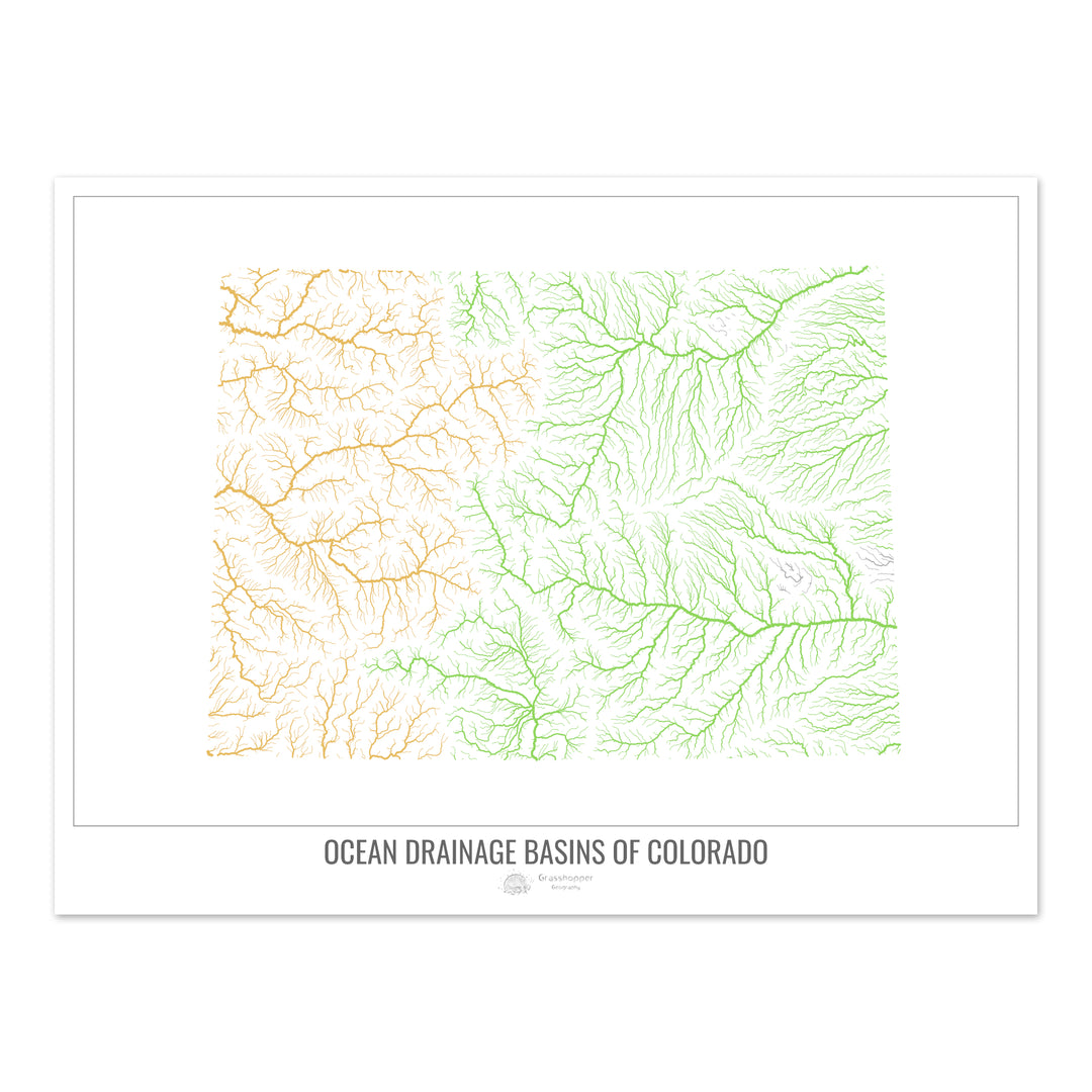 Colorado - Mapa de la cuenca de drenaje oceánico, blanco v1 - Impresión de bellas artes