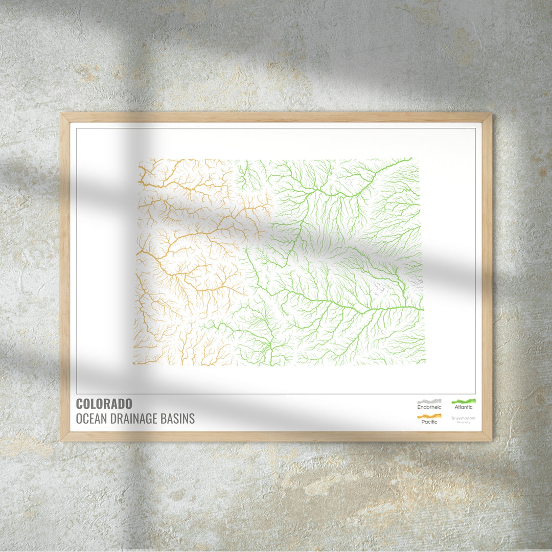 Colorado - Ocean drainage basin map, white with legend v1 - Fine Art Print