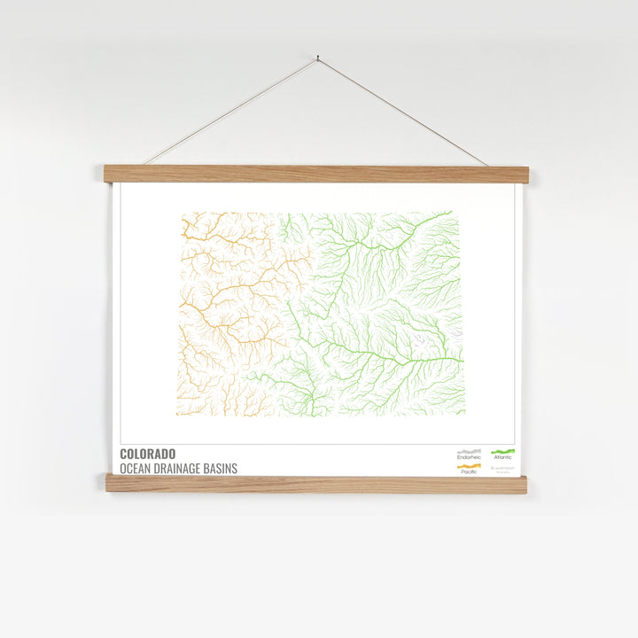 Colorado - Mapa de la cuenca hidrográfica del océano, blanco con leyenda v1 - Impresión artística con colgador