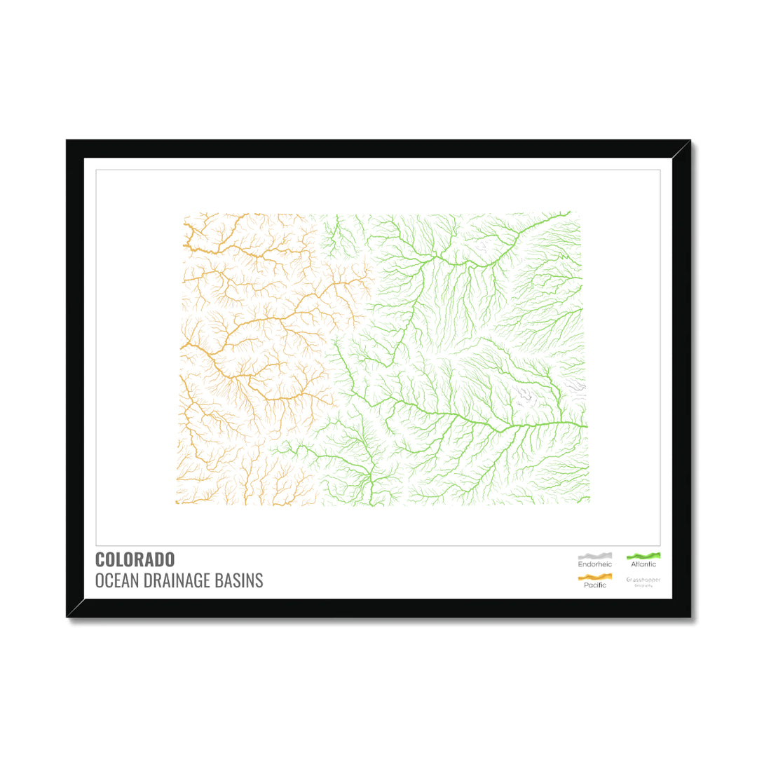 Colorado - Carte du bassin versant océanique, blanche avec légende v1 - Impression encadrée