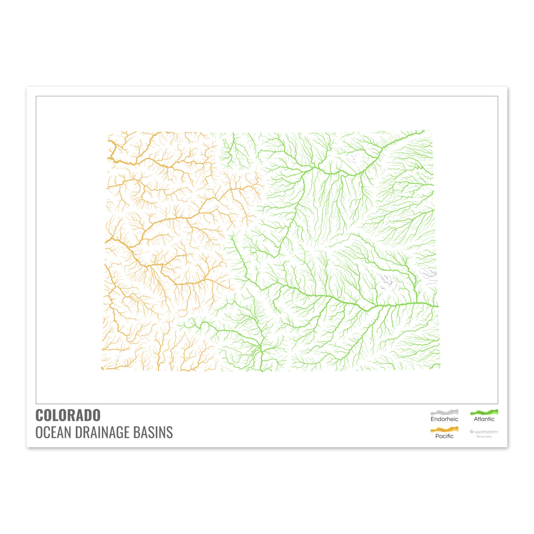 Colorado - Carte des bassins hydrographiques océaniques, blanche avec légende v1 - Fine Art Print