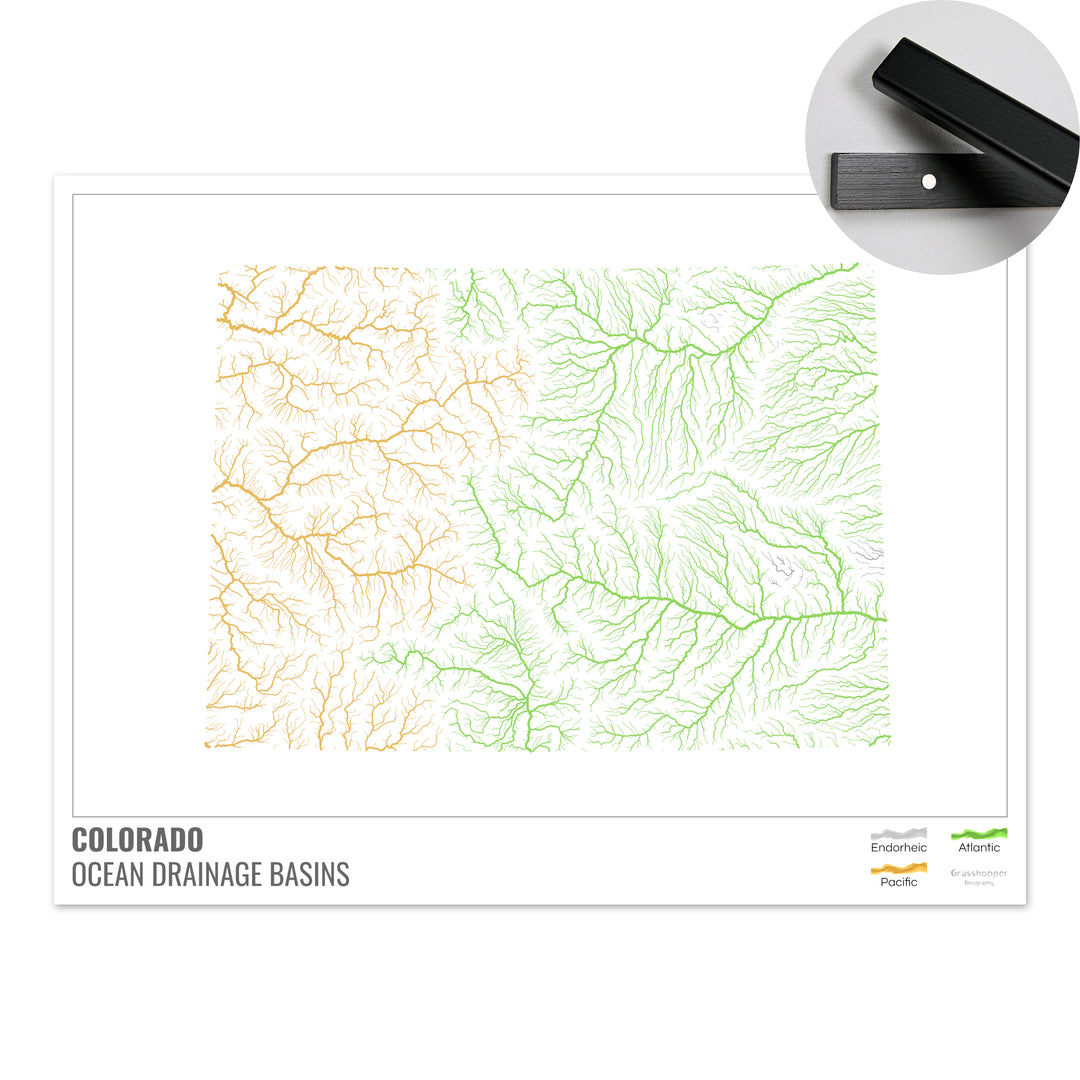 Colorado - Ocean drainage basin map, white with legend v1 - Fine Art Print with Hanger