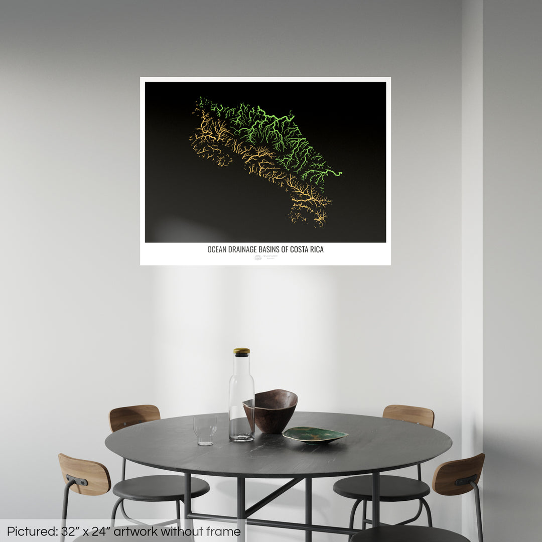 Costa Rica - Karte des Einzugsgebiets des Ozeans, schwarz v1 - Fotokunstdruck