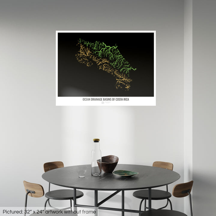 Costa Rica - Karte des Einzugsgebiets des Ozeans, schwarz v1 - Fotokunstdruck