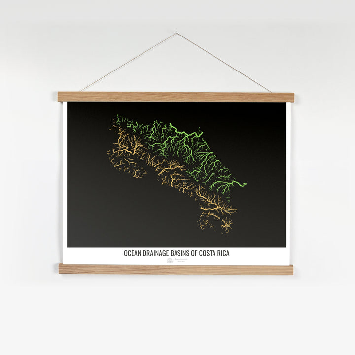 Costa Rica - Ocean drainage basin map, black v1 - Fine Art Print with Hanger