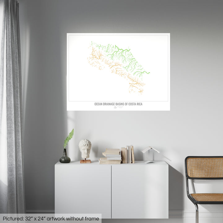 Costa Rica - Ocean drainage basin map, white v1 - Photo Art Print