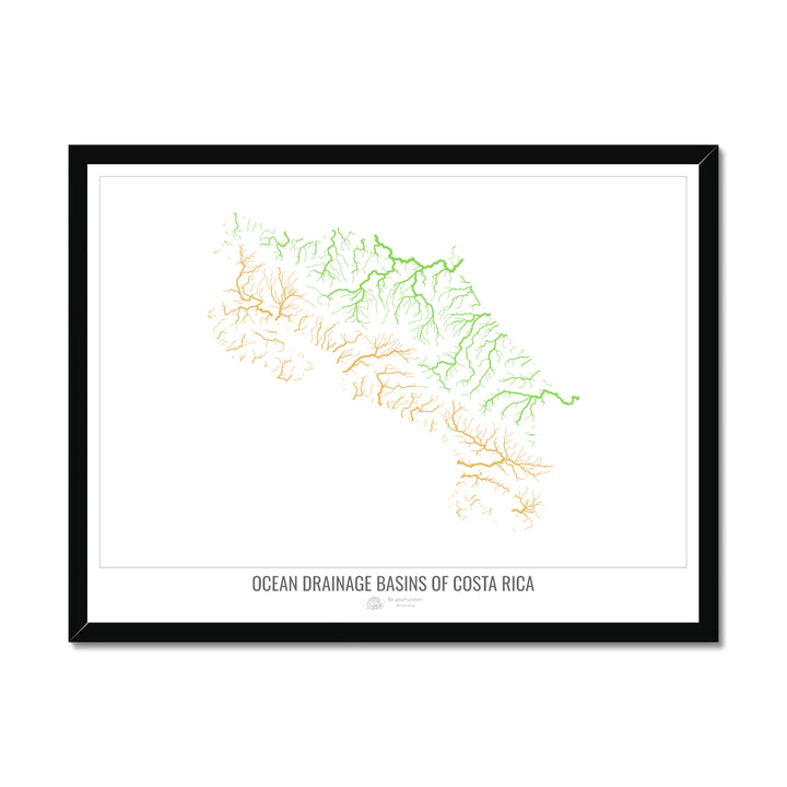 Costa Rica - Ocean drainage basin map, white v1 - Framed Print