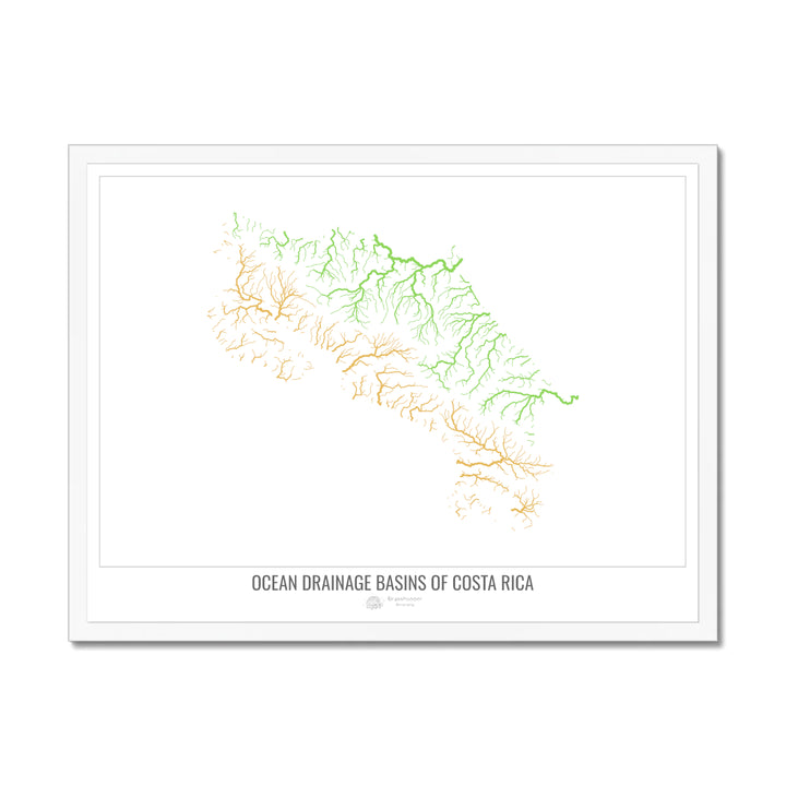 Costa Rica - Ocean drainage basin map, white v1 - Framed Print