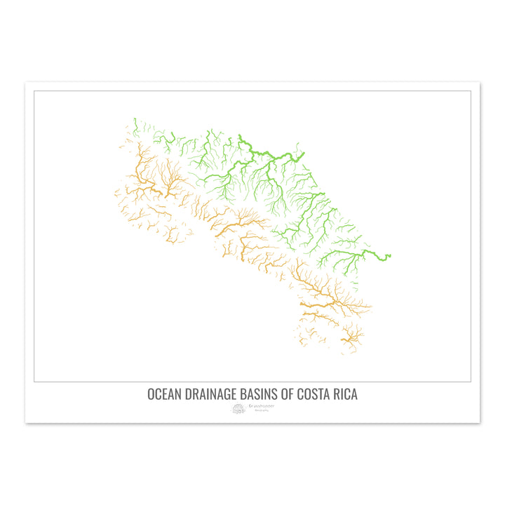 Costa Rica - Ocean drainage basin map, white v1 - Photo Art Print