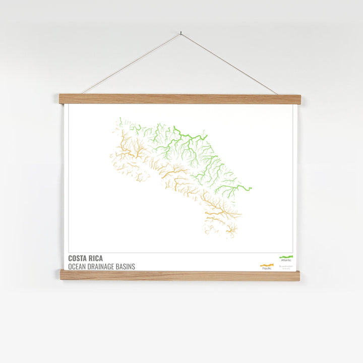 Costa Rica - Ocean drainage basin map, white with legend v1 - Fine Art Print with Hanger