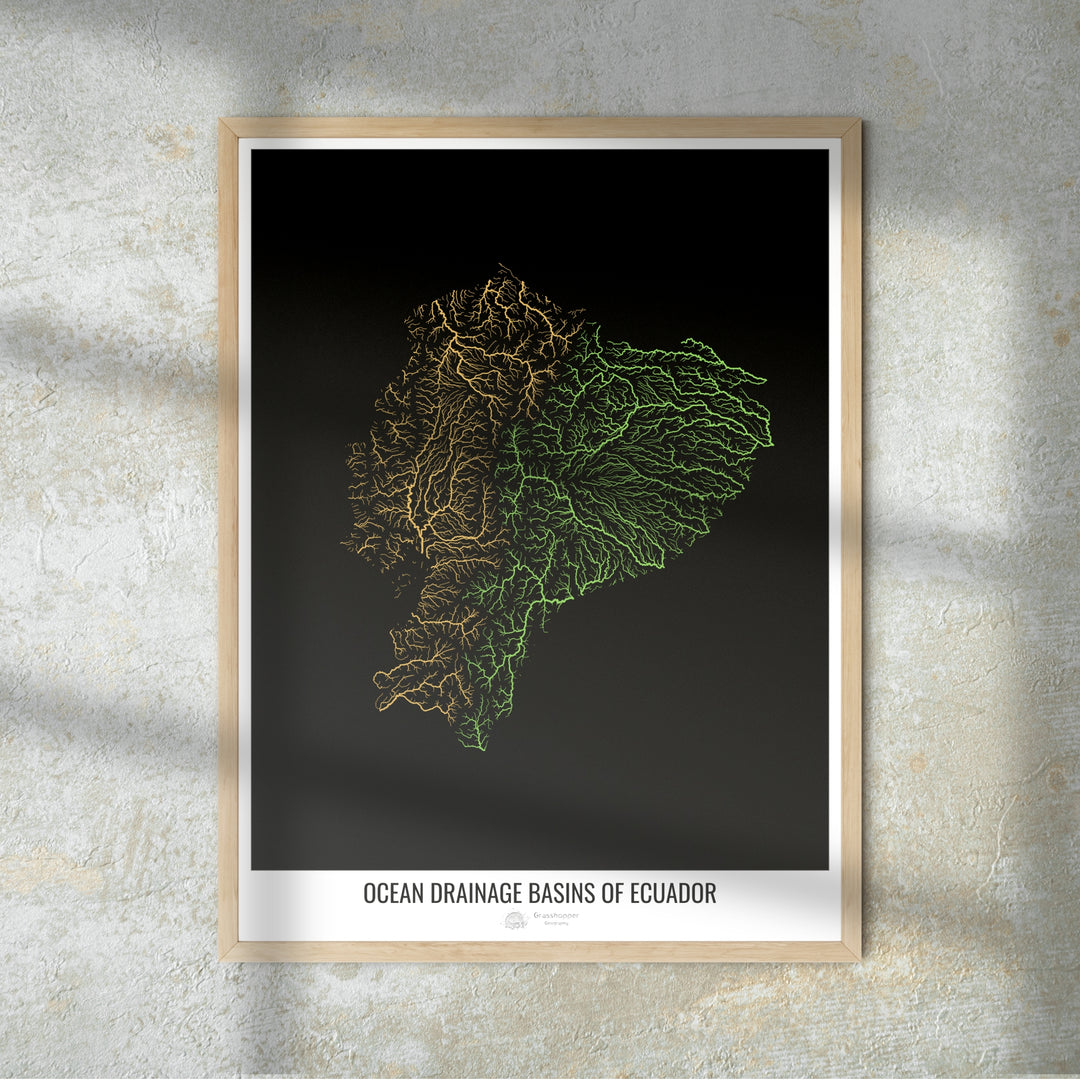 Ecuador - Ocean drainage basin map, black v1 - Photo Art Print