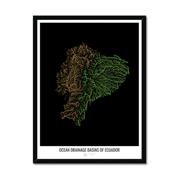 Ecuador - Ocean drainage basin map, black v1 - Framed Print