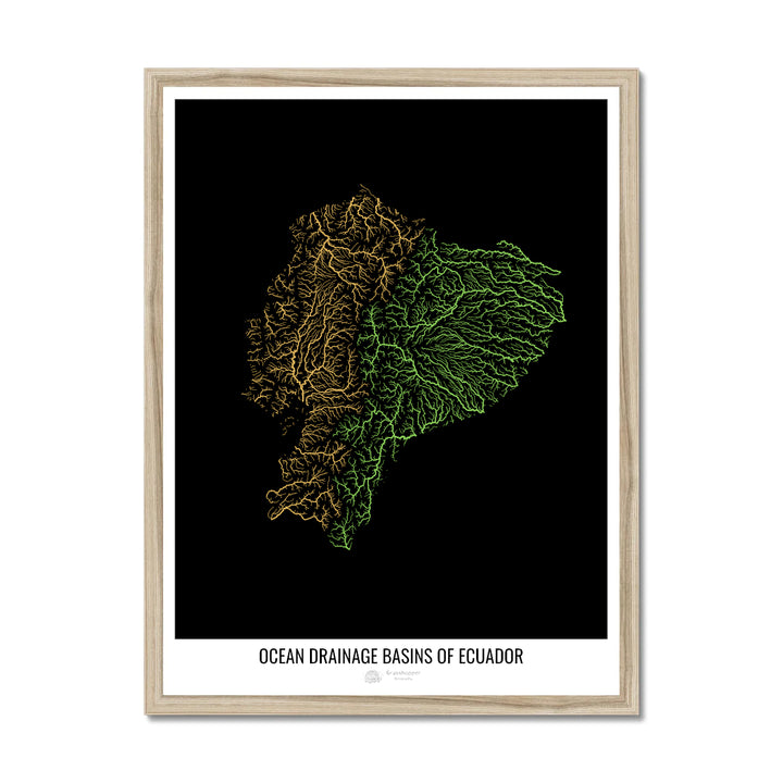 Ecuador - Ocean drainage basin map, black v1 - Framed Print