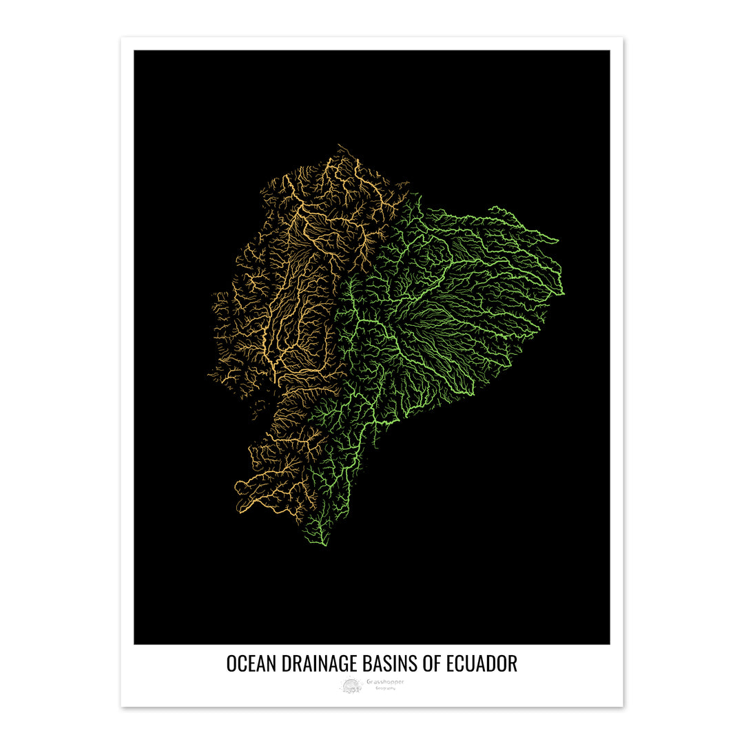 Ecuador - Ocean drainage basin map, black v1 - Photo Art Print