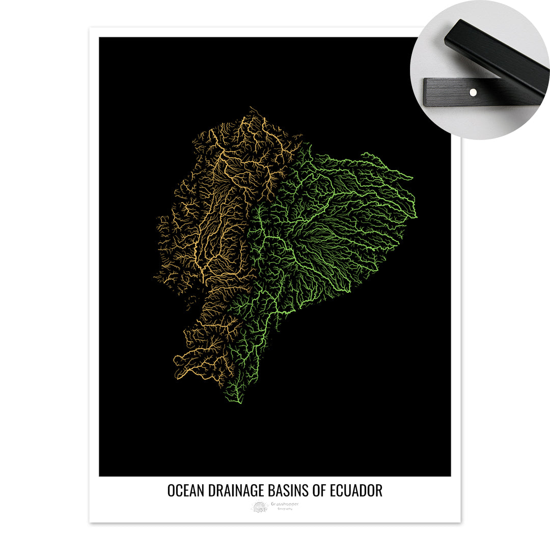 Ecuador - Ocean drainage basin map, black v1 - Fine Art Print with Hanger