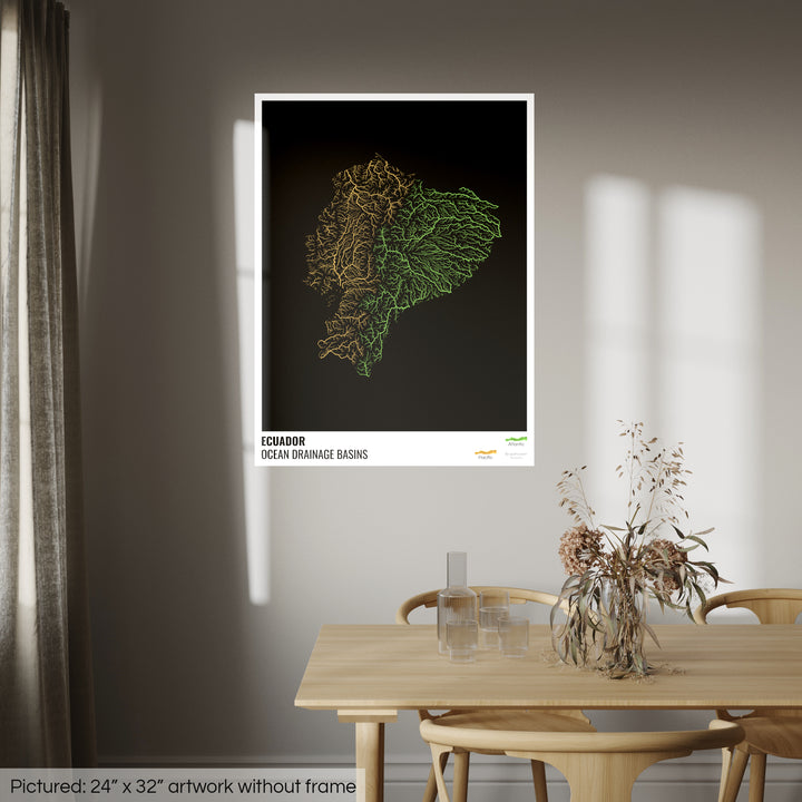 Ecuador - Ocean drainage basin map, black with legend v1 - Fine Art Print