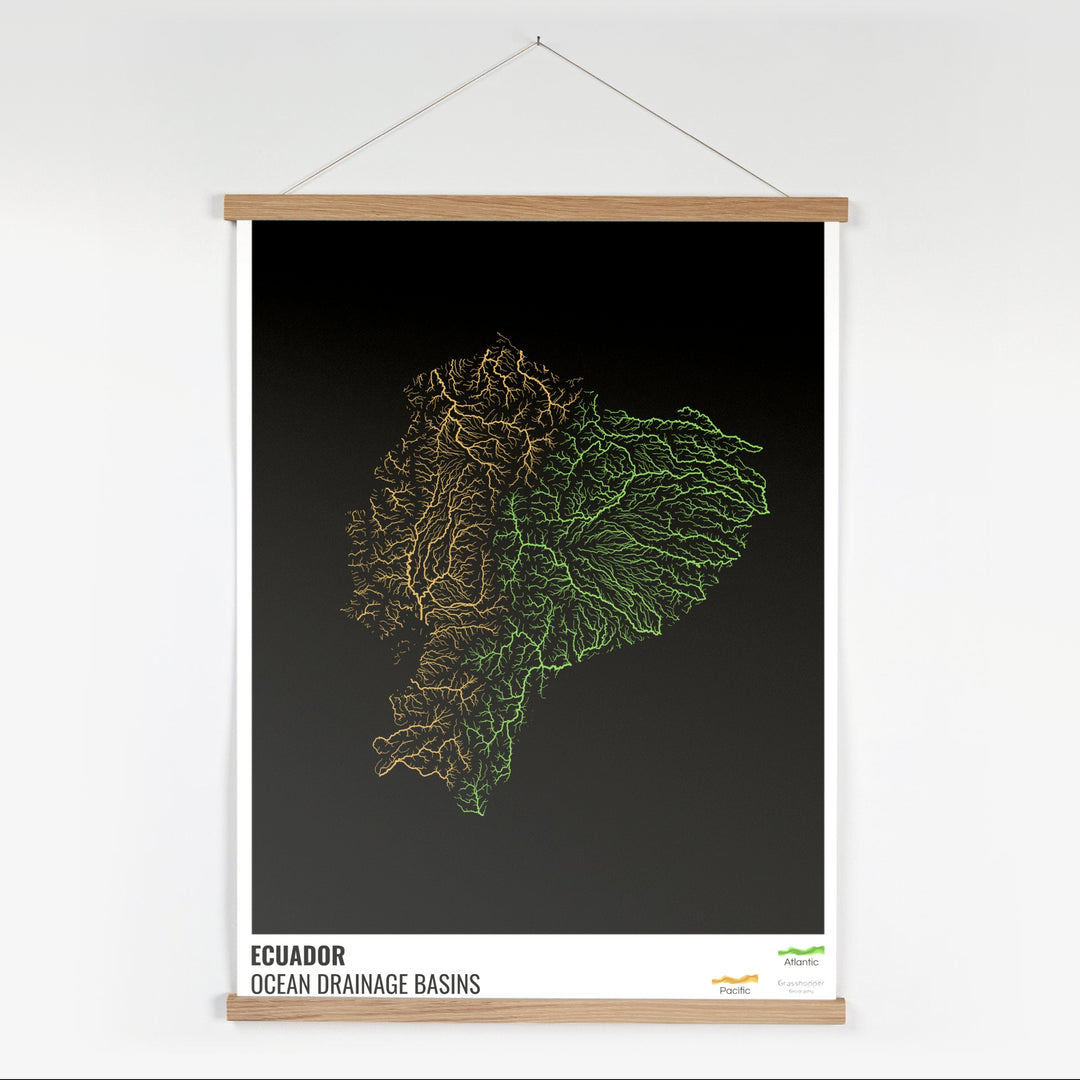 Ecuador - Ocean drainage basin map, black with legend v1 - Fine Art Print with Hanger
